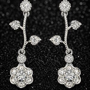 Suzanne Somers vintage CZ floral leaf dangle drop earrings sterling silver HSN